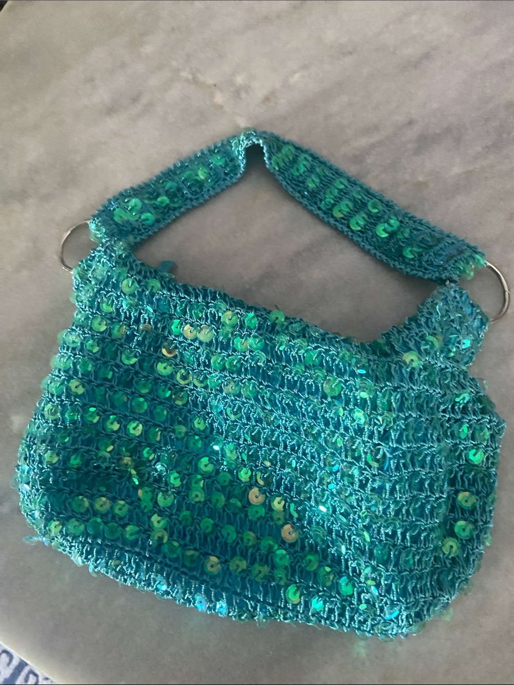 Teal Sequin Crochet Shoulder Bag - Unbranded